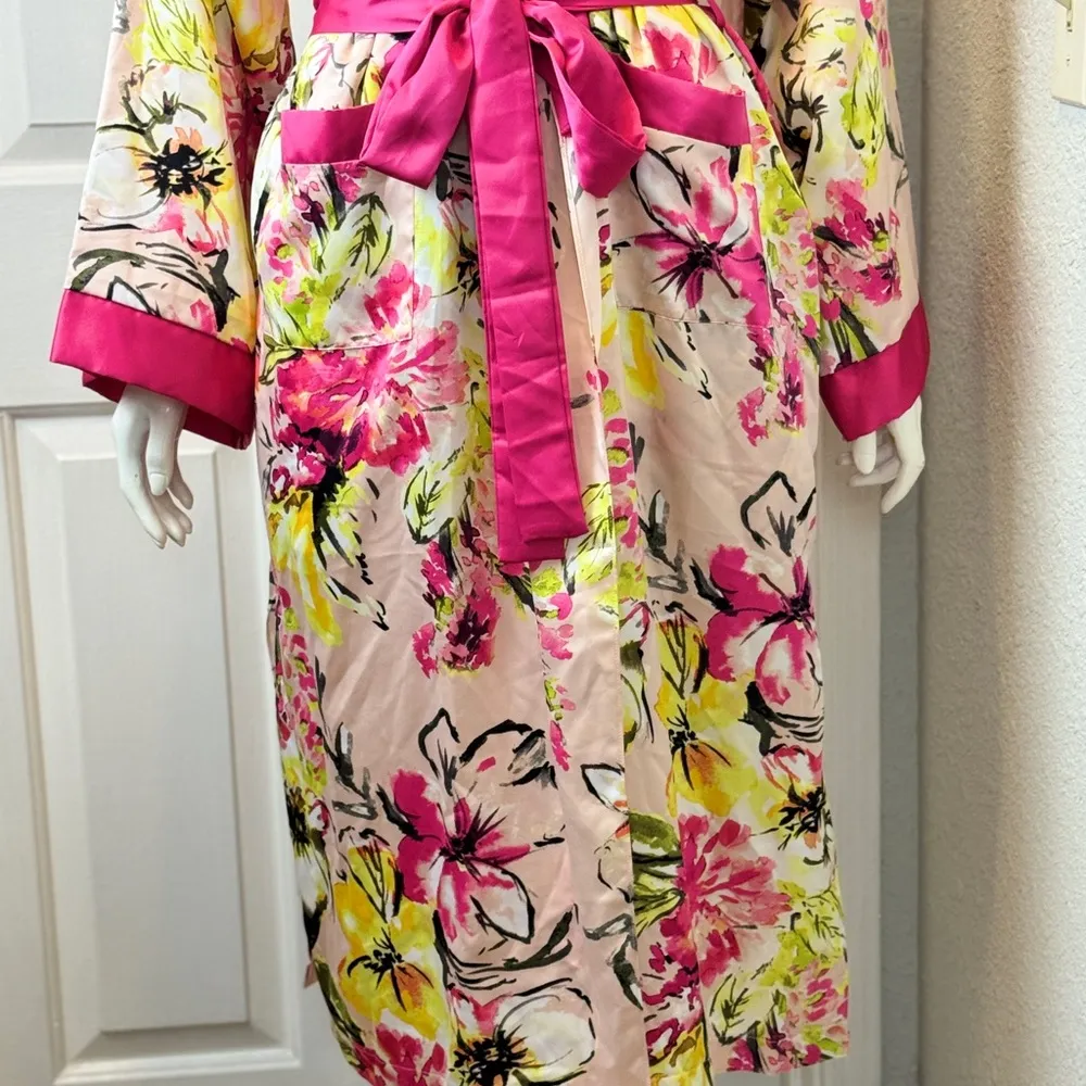 Cacique Floral Satin Barn Robe Set with Pink and Green Accents Size 14/16 F3 - Image 8
