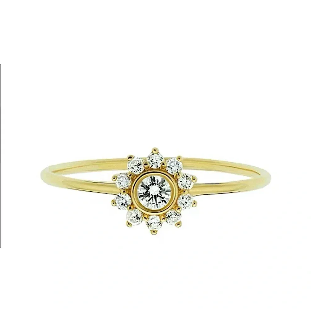 14k Gold‎ Filled Micro Simulated Diamond Sunflower Ring Size 7 - Image 10
