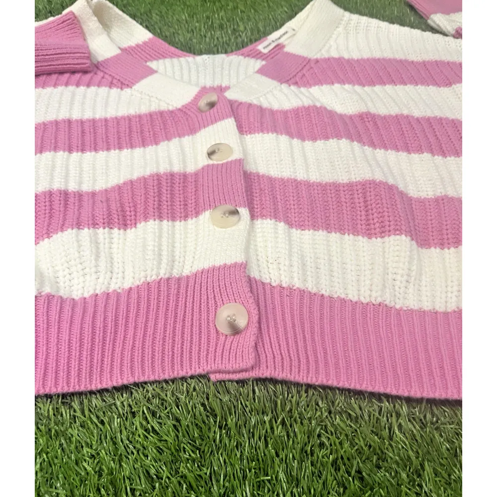 MOON & MADISON Cardigan Sweater Women Stripe Pink Knit Size MEDIUM (8 - Image 5