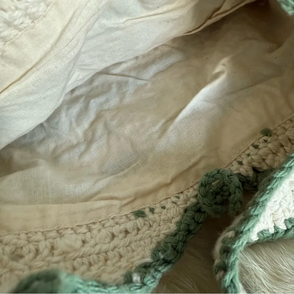 Crochet Beaded Hand Woven Shoulder Bag Green - Image 9