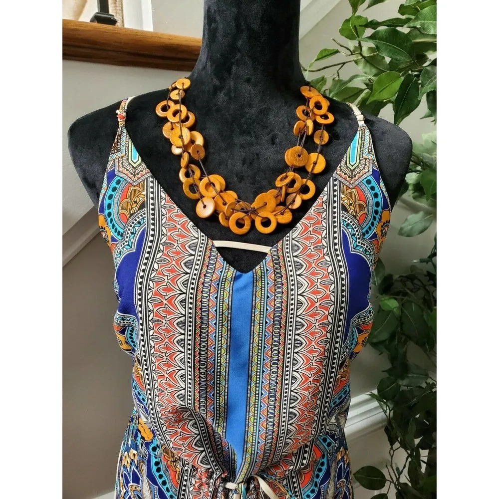 5|48 Saks Fifth Ave Women's Multicolor 100% Polyester V-Neck Knee Length Dress S - Image 2