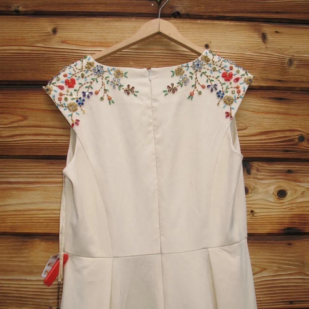 Mac Duggal 26540 Ieena Beaded Cap Sleeve V Neck A Line Gown Dress Cream Size 4 - Image 12