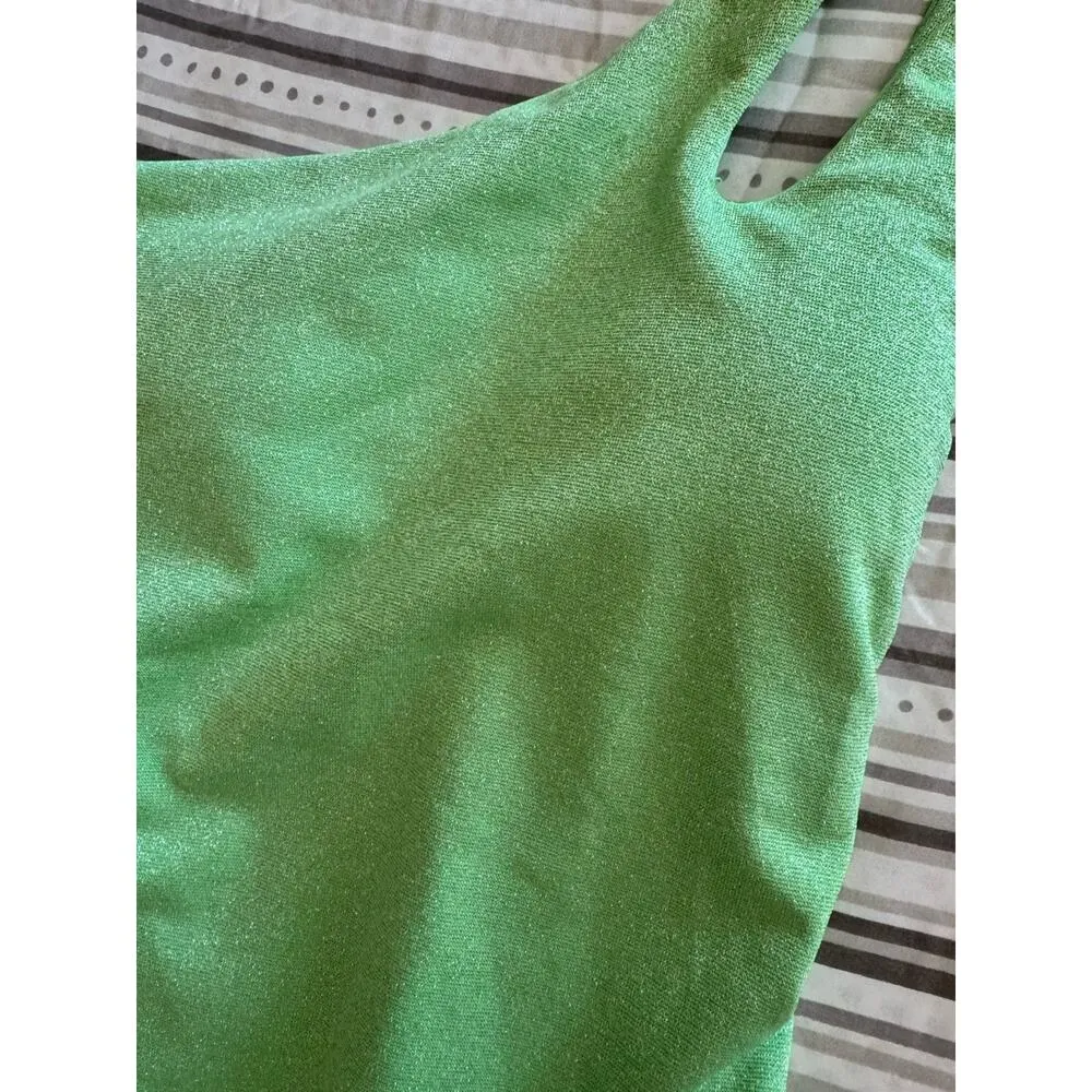 NWD Becca Virtue Womens Green Shimmer One-Piece Swimsuit One Shoulder Medium - Image 5