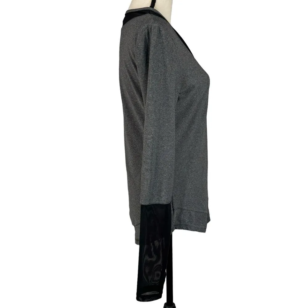 X by Gottex Medium Top Mesh Inserts Stretch Long Sleeve Gray Heather Curved Hem - Image 5