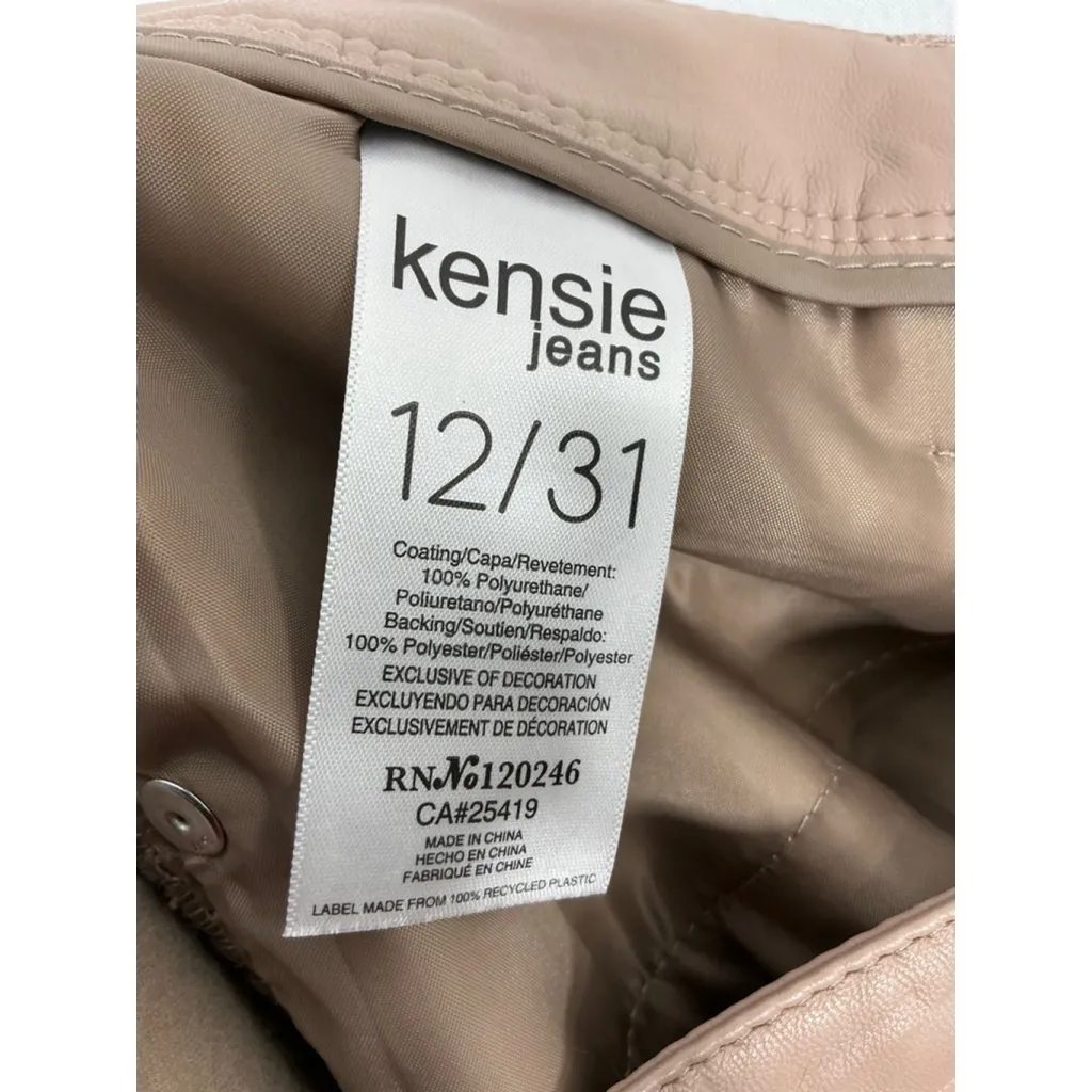 Womans Kensie Jeans Faux Leather Straight Leg Pants 12/31 Nude Zip Button Close Tan - Image 4