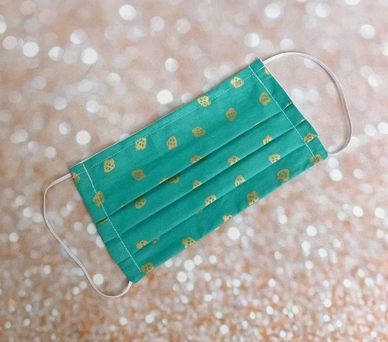 Turquoise Gold Metallic Strawberries Premium Cotton Face Mask Multiple - Image 3