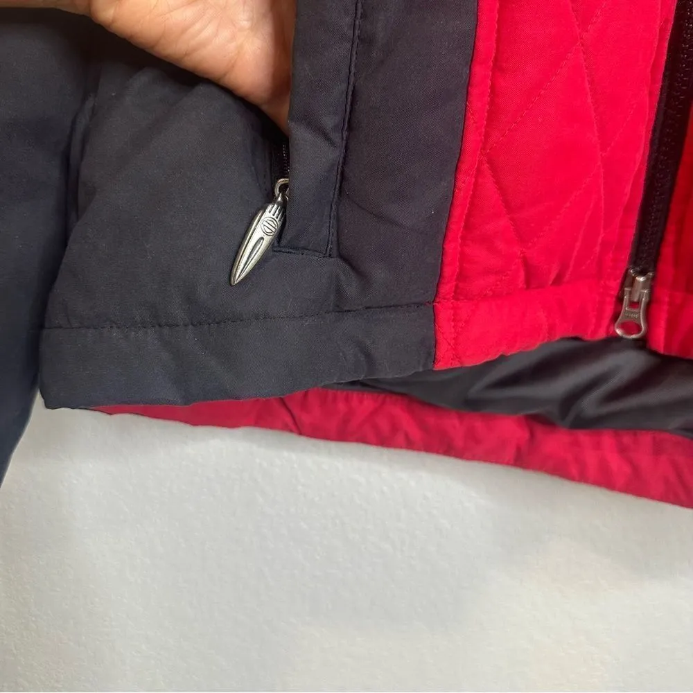 Harley Davidson Womens Small Red Black Quilted Down Feather Jacket Logo Biker - Image 9