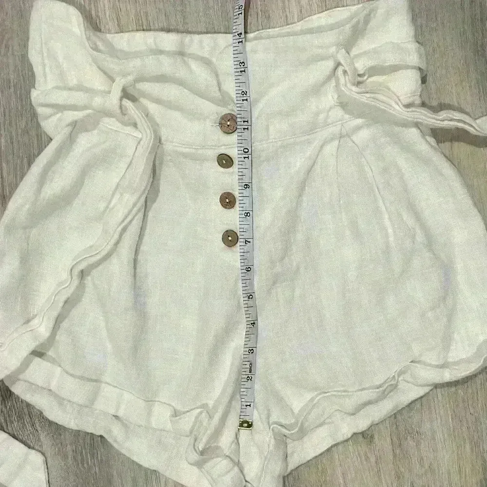 BNDI White Paperbag Belted High Rise Button Fly Linen Blend Cuff Shorts Size M Size M - Image 6