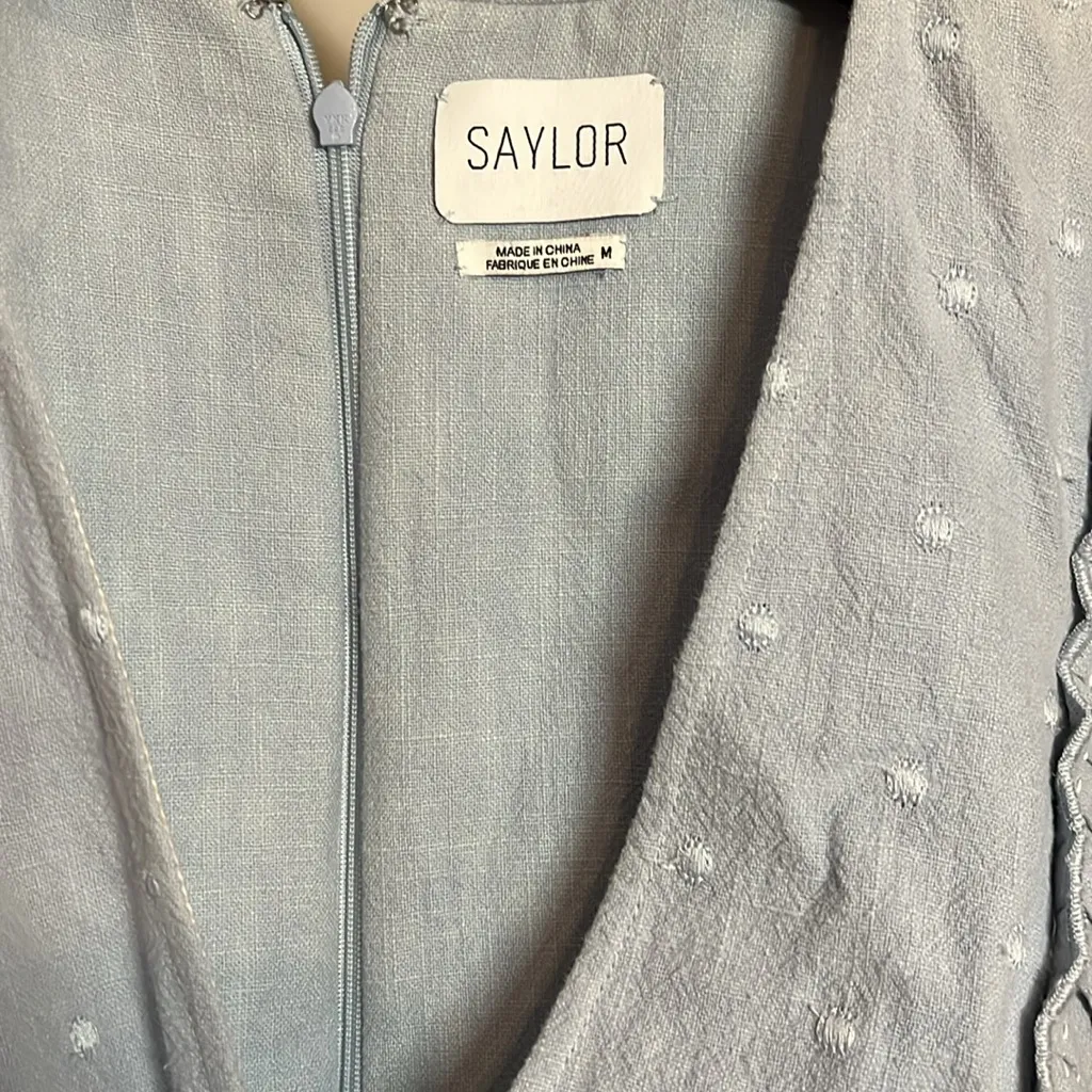 SAYLOR Baby Blue Pale Blue Swiss Dot Ruffle Button Jumpsuit Size Medium - Image 5