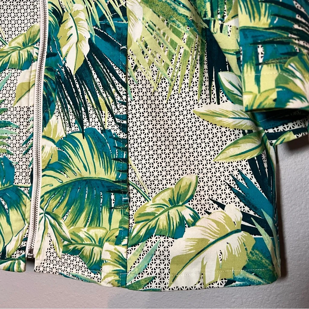 Chico’s Full Zip Jacket Tropical Palm Leaf Print Size 2 Large Cotton Stretch - Image 4