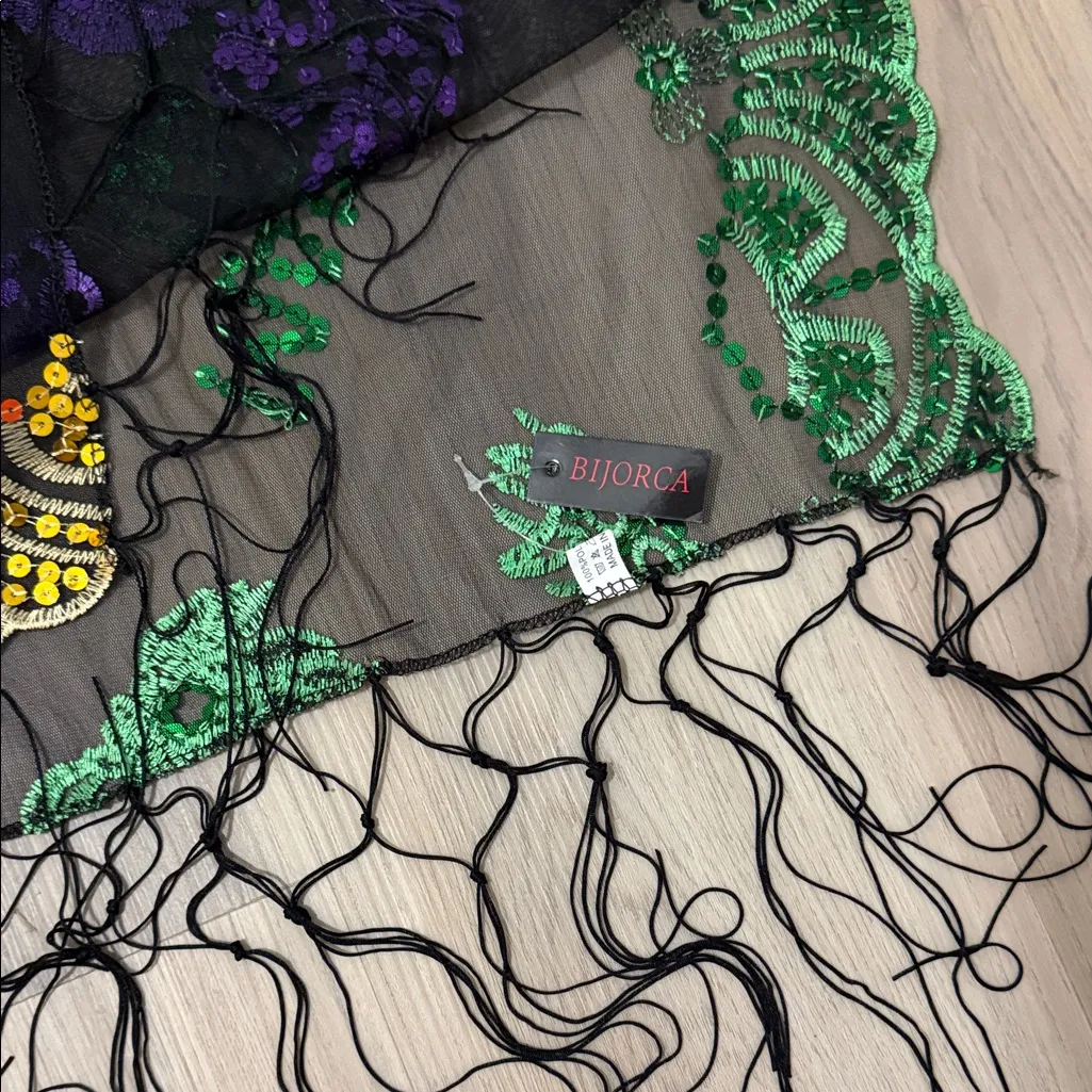 Mardi Gras Themed Black Scarf with Colorful Sequins NWT - Image 2