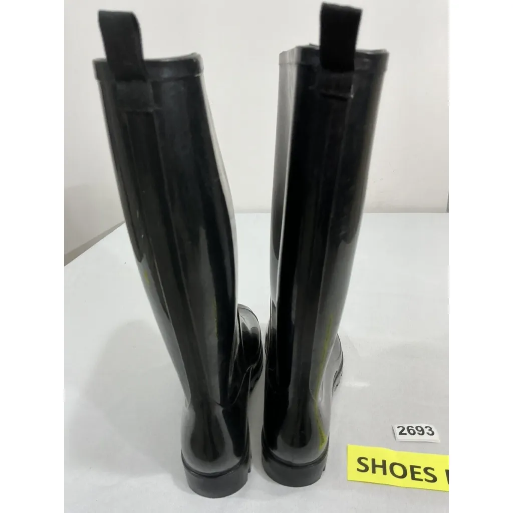 Womans Size 9 Black Tall Rubber Rain Boots - Image 5