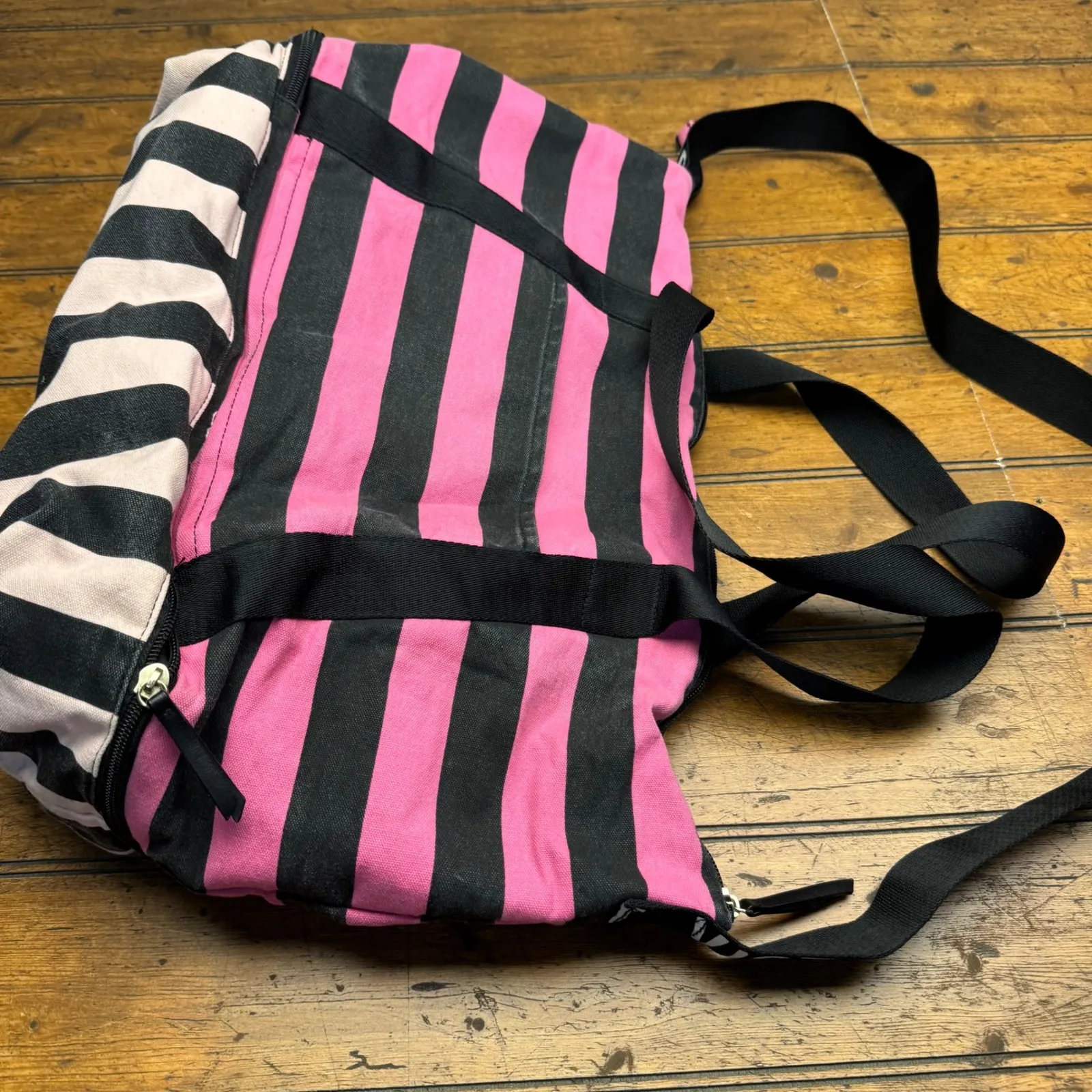 Victoria's Secret Pink Black Stripe‎ Duffle Bag Weekend Travel Gym Bag - Image 5