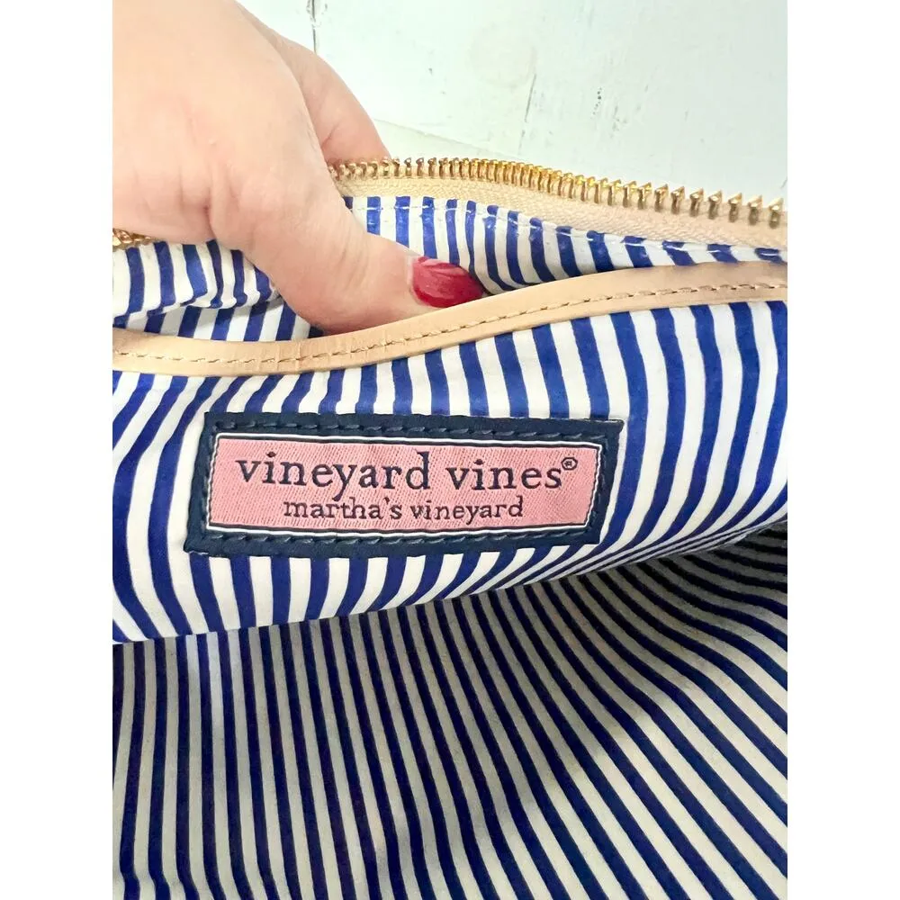 NWOT Vineyard Vines Medallion Embroidered Tassel Canvas Clutch Bag Ivory / Blue - Image 7