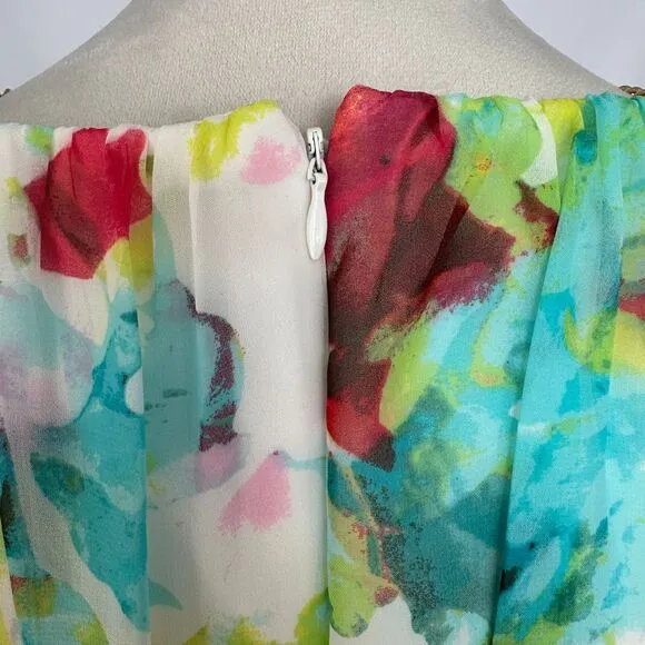 Sangria Floral‎ Watercolor Chain Strap High-Low Dress Summer Party Cocktail Sz 8 - Image 4