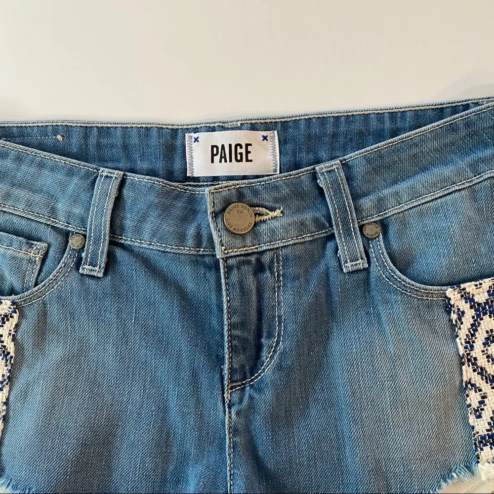 Paige Echo Park Mosaic Tile Micro Denim Shorts Size 24 - Image 6