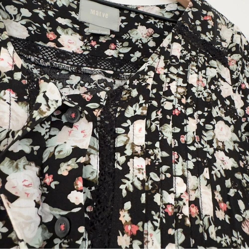 Maeve Anthropologie Floral 3/4 Button Sleeve Top Cottagecore Lace Flower Cottage - Image 8