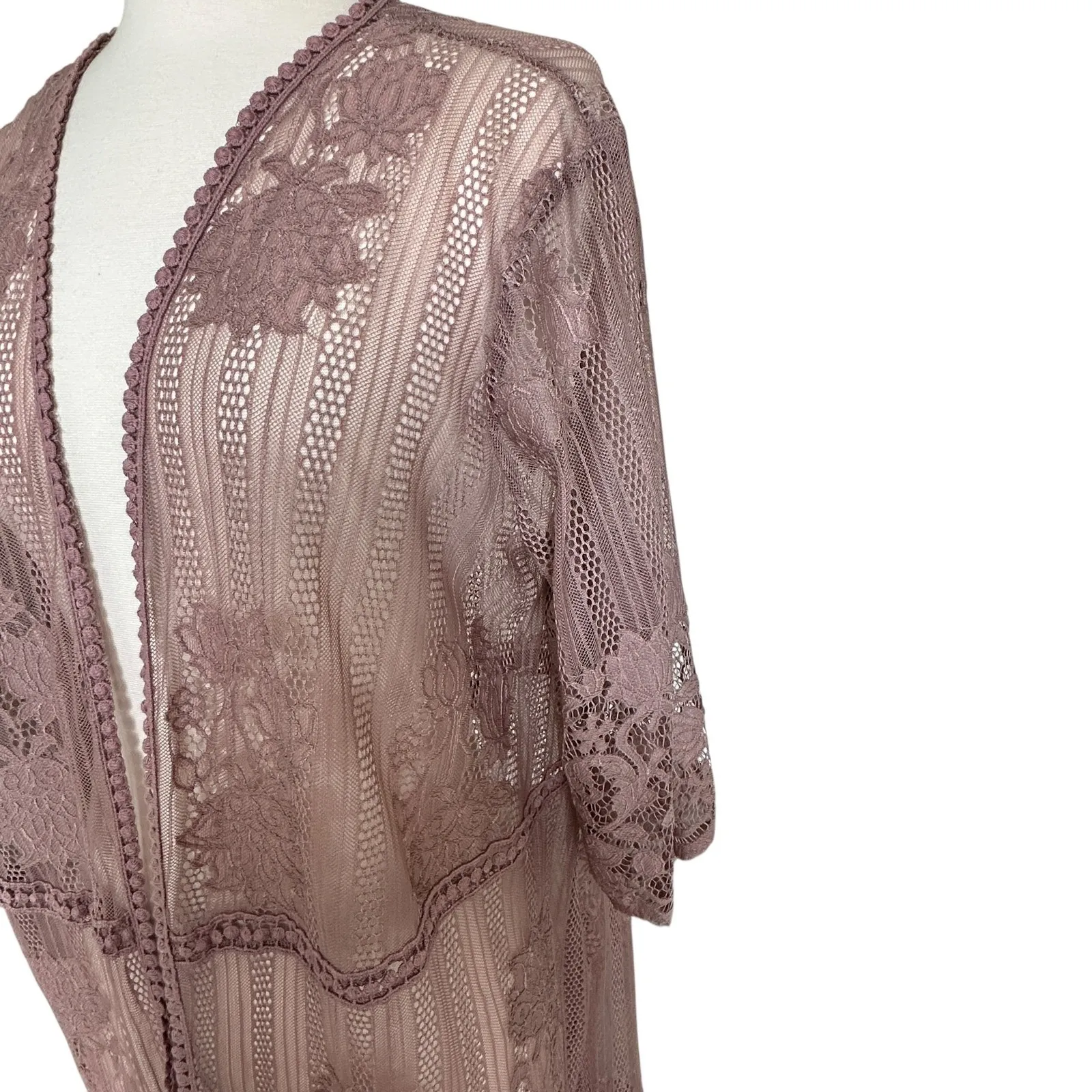 No Boundaries Kimono Blush Pink 2XL‎ Floral Eyelash Lace Romantic Crochet Y2K - Image 6