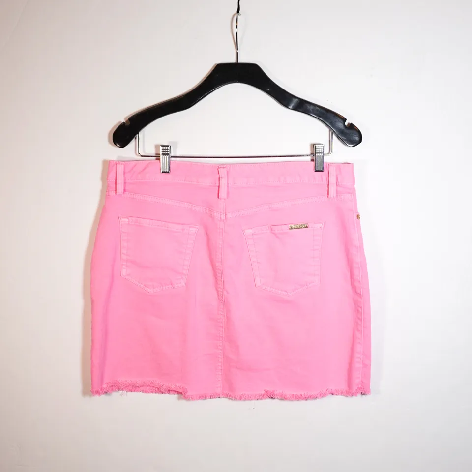 Lilly Pulitzer Kooper Cotton Stretch Denim Frayed Hem Mini Skirt Pelican Pink 10 - Image 4