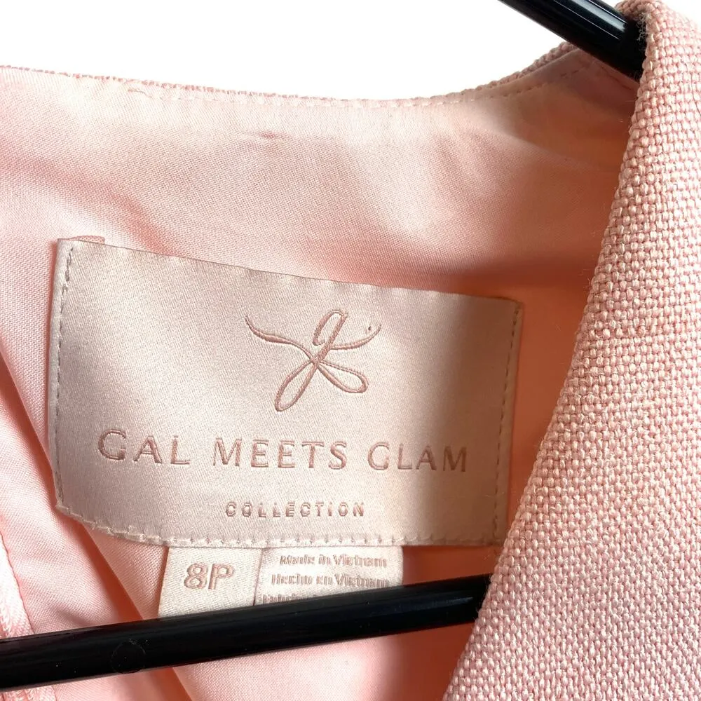 Gal Meets Glam Flutter Short Sleeve V-Neck Laurie Mini Dress Tweed Pink 8 Petite - Image 4