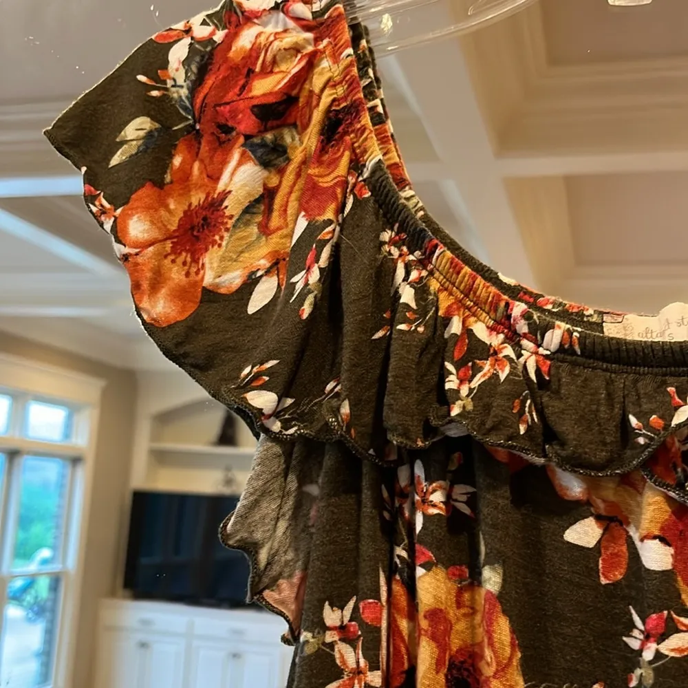 Altard State Olive Green Peasant Top Floral Tunic Flowy Womens Small - Image 11