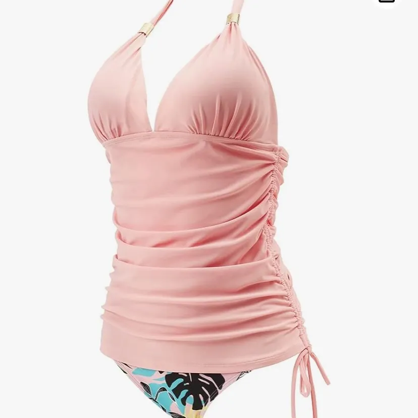 WOMAN HALTER TANKIN BATHING SUIT SEXY SLIMMING TUMMY CONTROL SWIMSUIT (L) Orange Size L - Image 2