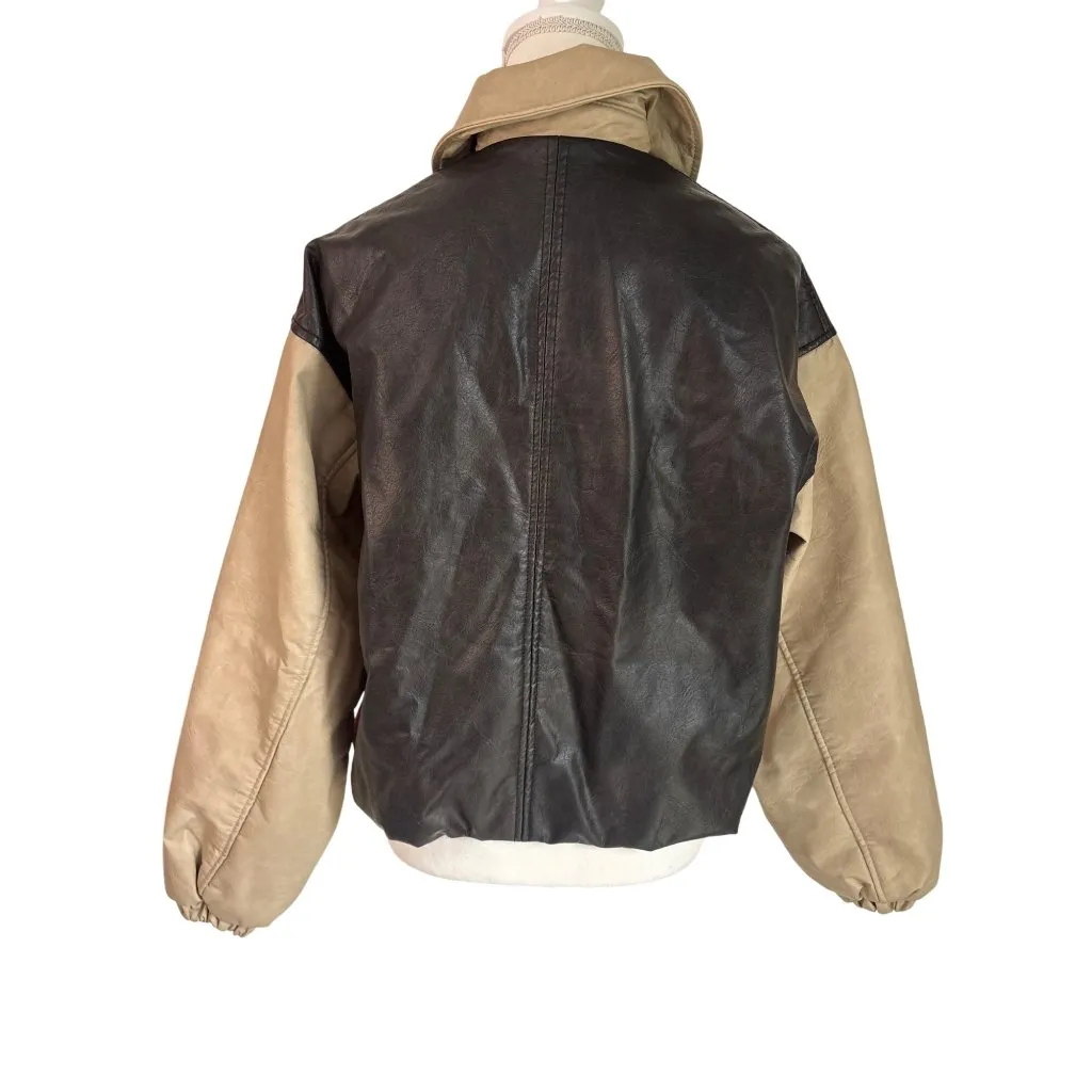 LIONESS Nirvana Bomber in Camel XX-Small New Womens Vegan Faux Leather Jacket - Image 8