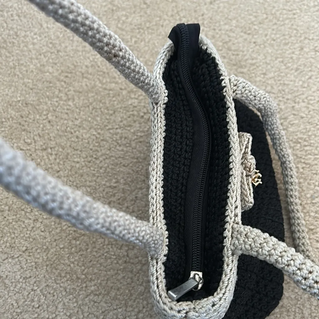 Black/Tan Crocheted Handbag With Enameled Bug Black - Image 8