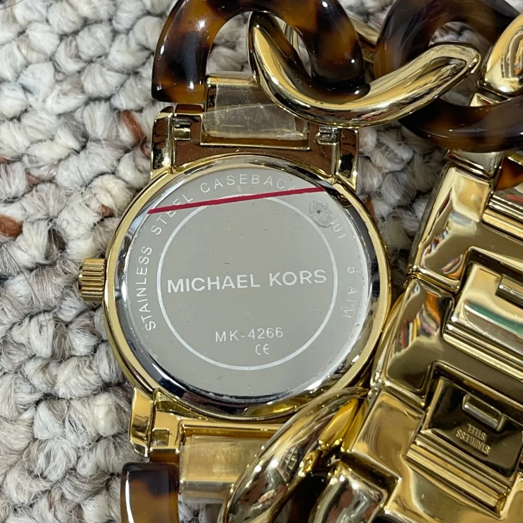 Michael Kors Watch Tortoise Gold Tone Runway Twist 7.25" (NEEDS BATTERY) - Image 5