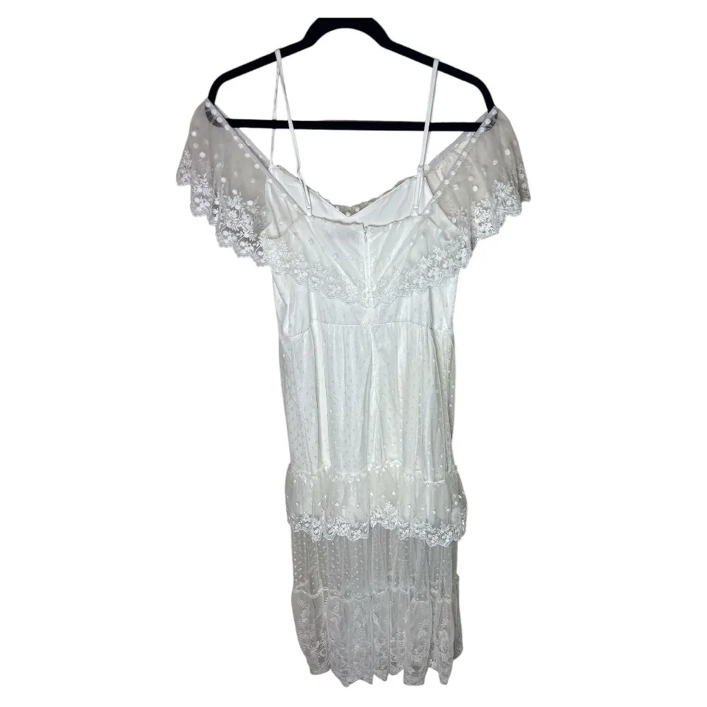 White Ruffled Tiered High Low Dress Size L - Image 4