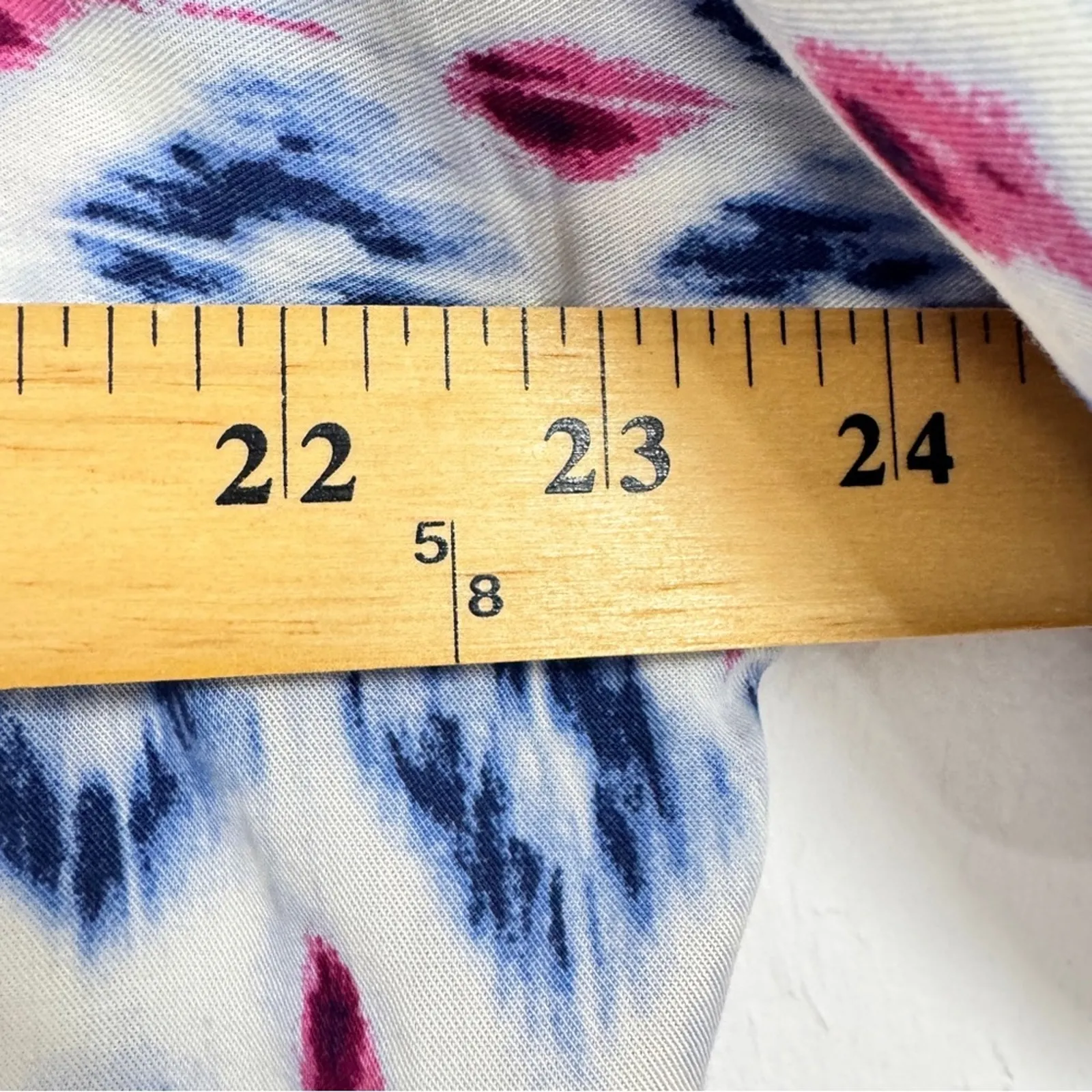 J Jill Blue Red Ikat Print Short Sleeve Blouse Womens M Boxy Fit Oversized Shirt Size M - Image 11