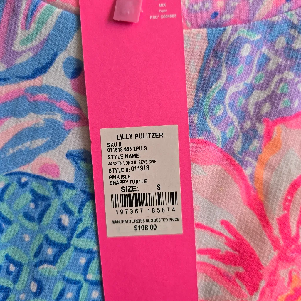 Lilly‎ Pulitzer Jansen Long Sleeve Sweatshirt Pink Isle Snappy Turtle Size S - Image 10