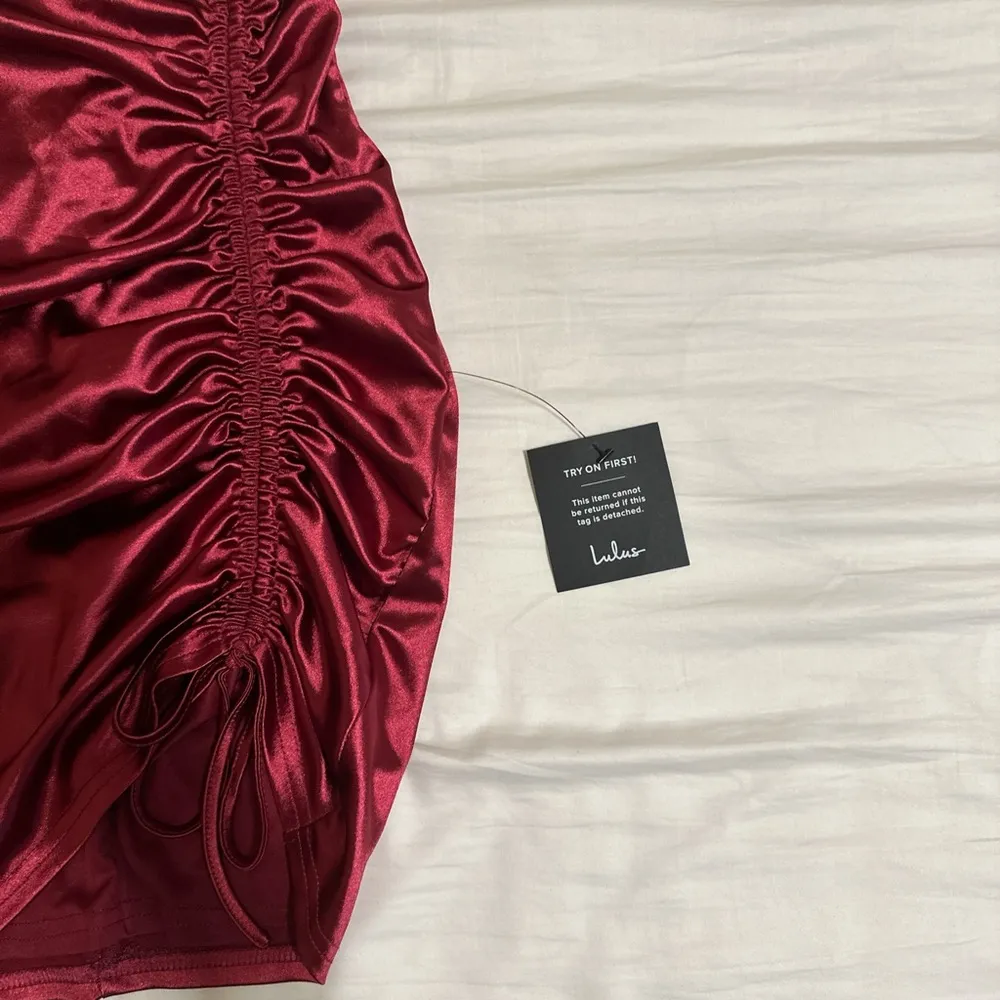 Lulus Silky Sinched Tie Mini Dress - Image 2