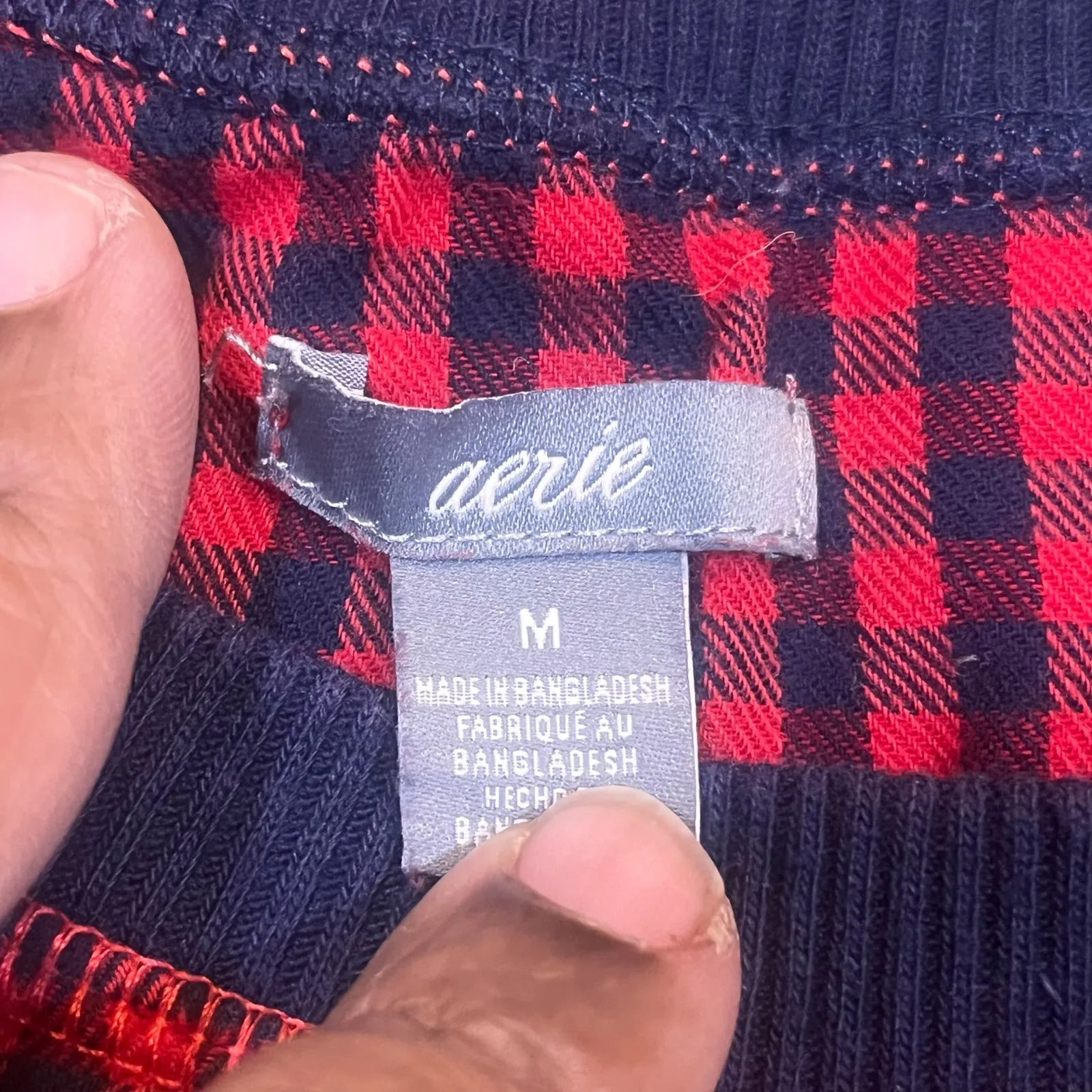 Aerie Red Black Buffalo Plaid Sweatshirt Womens Medium Cozy Lounge Top Pajamas - Image 2