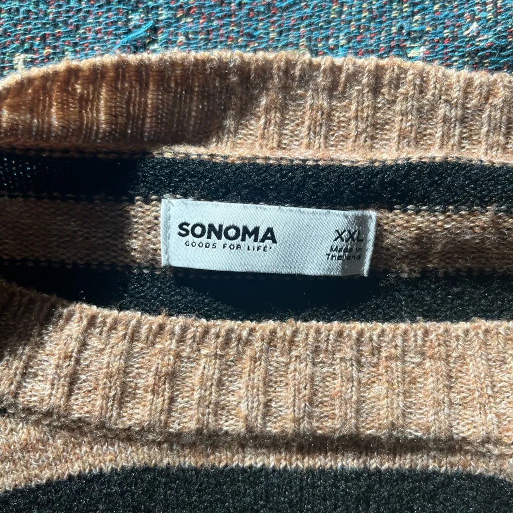 Sonoma XXL Pullover Sweater Black Tan Striped Knit Soft Relaxed Cozy Fall Layer - Image 13