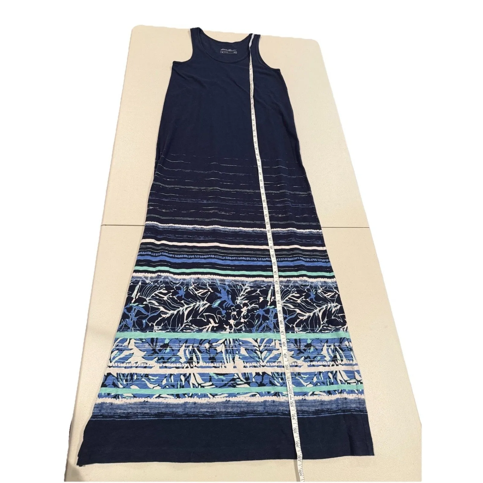 Eddie Bauer Maxi Tank Dress Womens Small 100% Cotton Striped Floral Boho Indie - Image 6