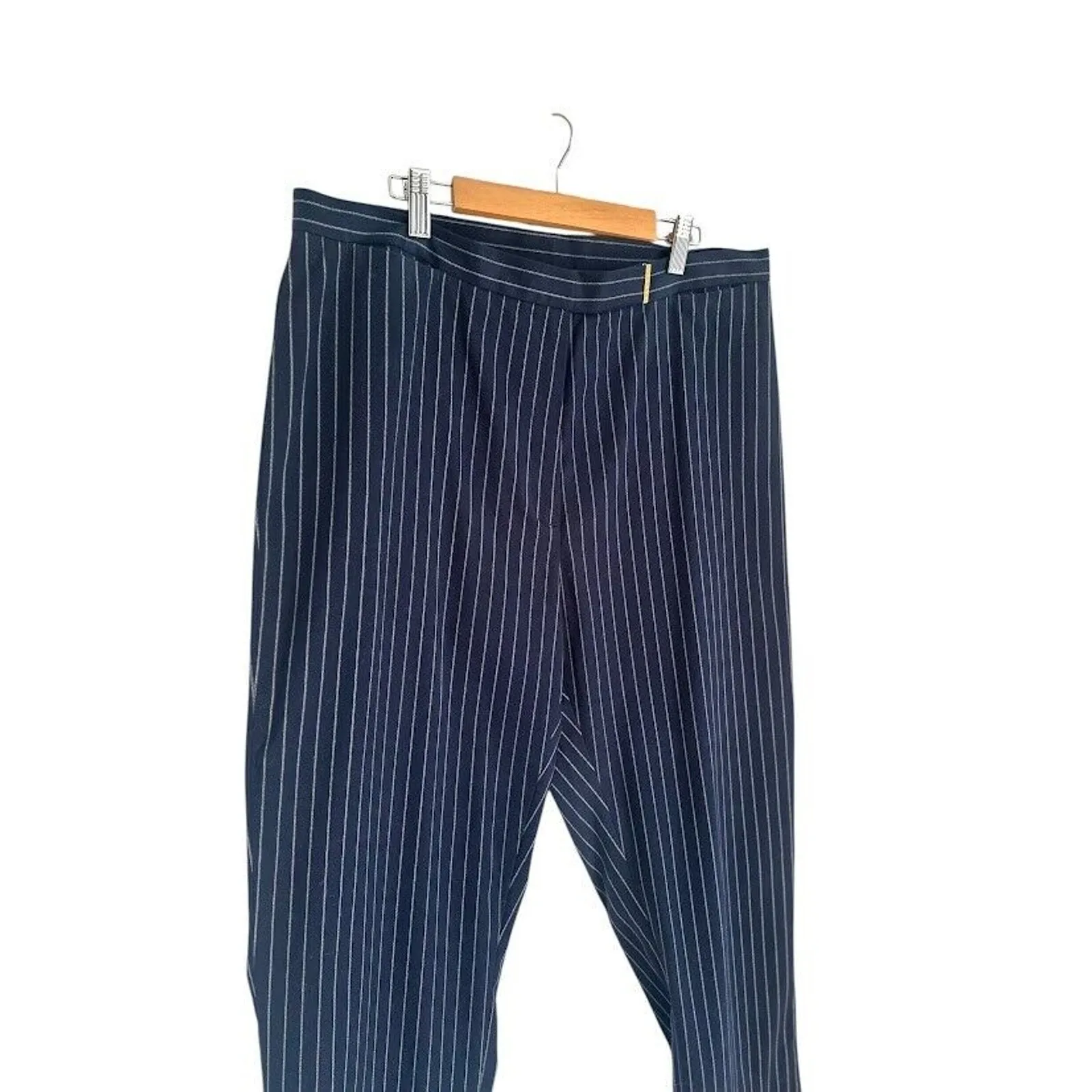 Ralph Lauren Dress Pants Womens Navy Blue Pin Stripe Old Money Gold Snap 14 - Image 2