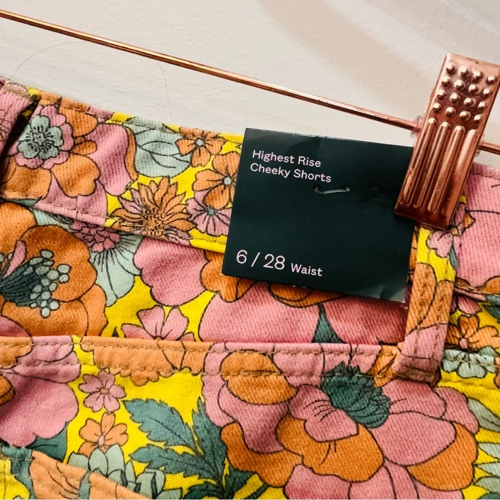 NWT Wild Fable Pink Yellow Floral Highest Rise Cheeky Denim Shorts Woman… - Image 7