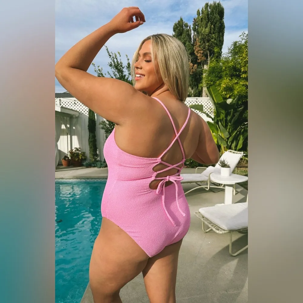 SHOW ME YOUR MUMU Positano One Piece In Bubblegum Scrunch - Image 3