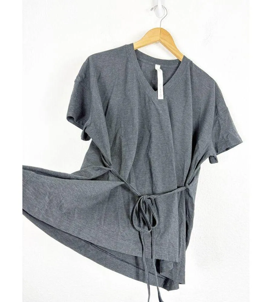 Lululemon Side Tie V-Neck T-Shirt Size 4 Heathered Black Oversized Workout - Image 10