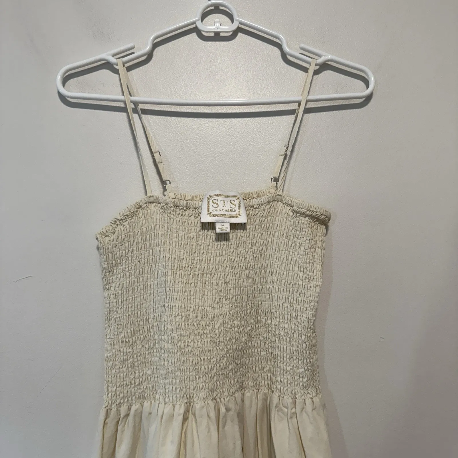 Sail to Sable Tuckernuck Ric Rac Smocked Midi Dress in Ivory Size Medium - Image 4