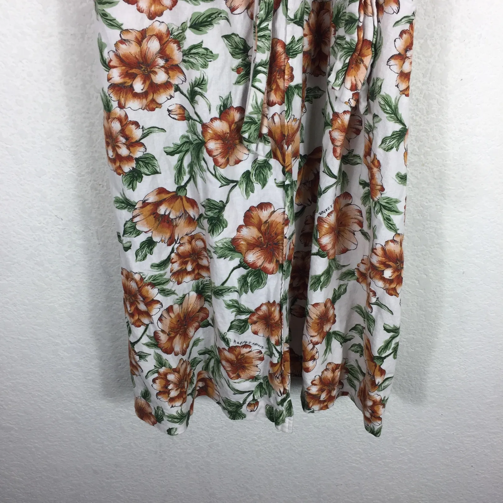 Happy X Nature Teagarden Floral Puff Sleeve Linen Wrap Midi Dress Small Coquette White - Image 11