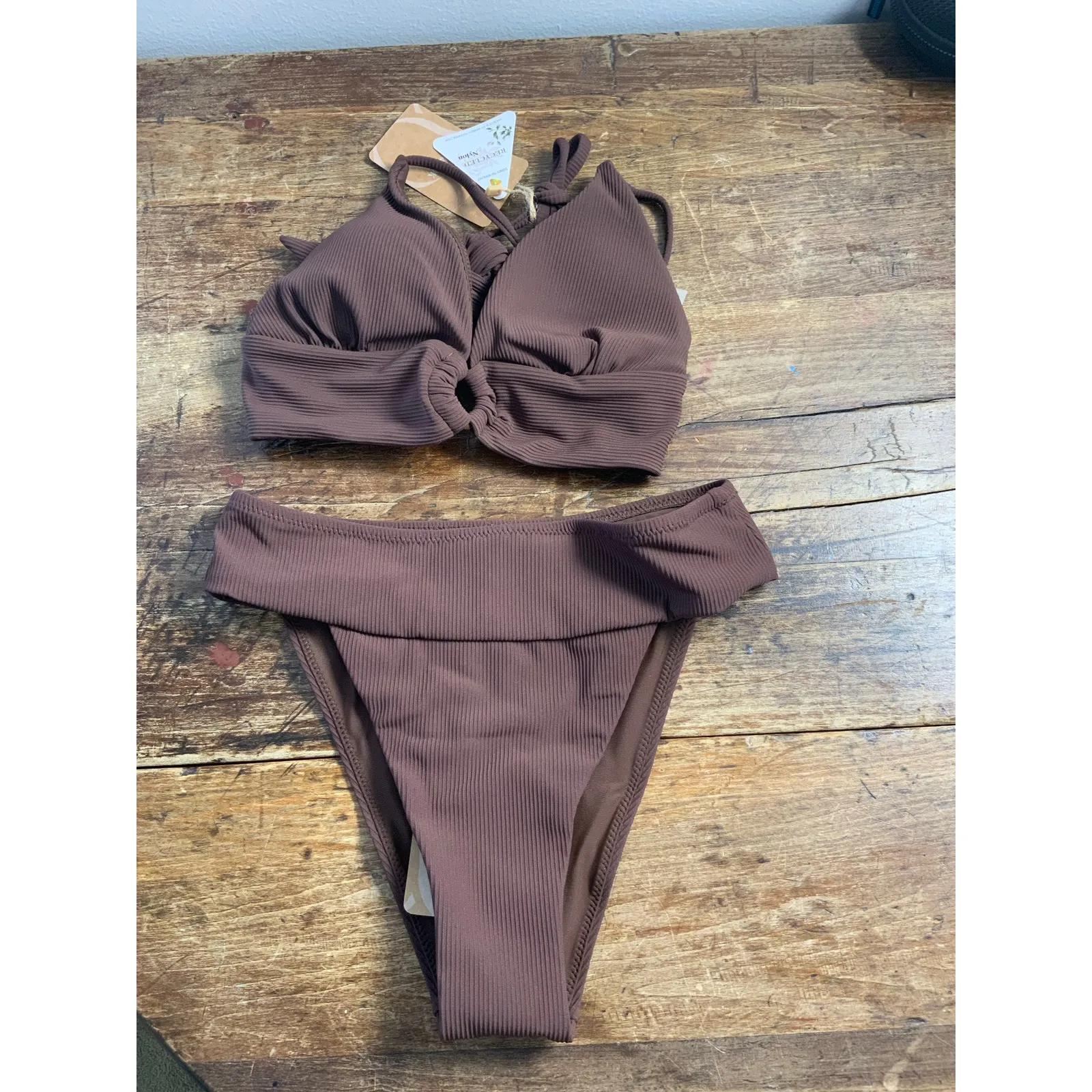 Berlook Dark Coffee Back Tie Bikini NWT size xs‎ Brown - Image 5