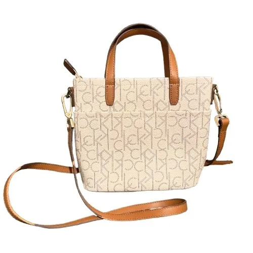 Calvin Klein CK Signature Mini Top Handle Crossbody Bag Cream Zipper Closure - Image 4