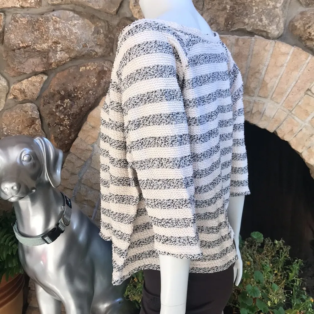 Lucky Brand Gray White Boxy 3/4 Sleeve Boat Neck Cotton Sweater Women's Sz Small - Image 3