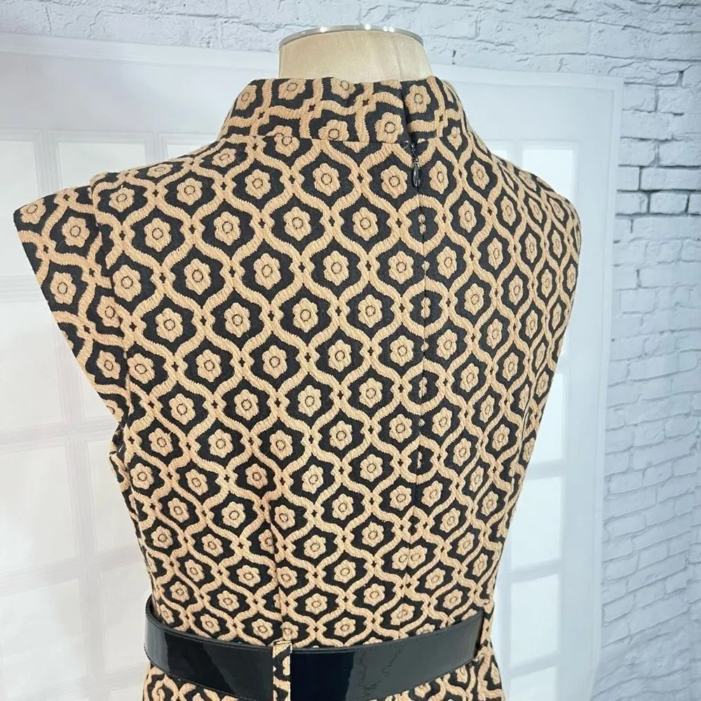 Nine West Women's Allover Print Sleeveless Roll Collar Tan Knit Sheath Dress 10 - Image 6