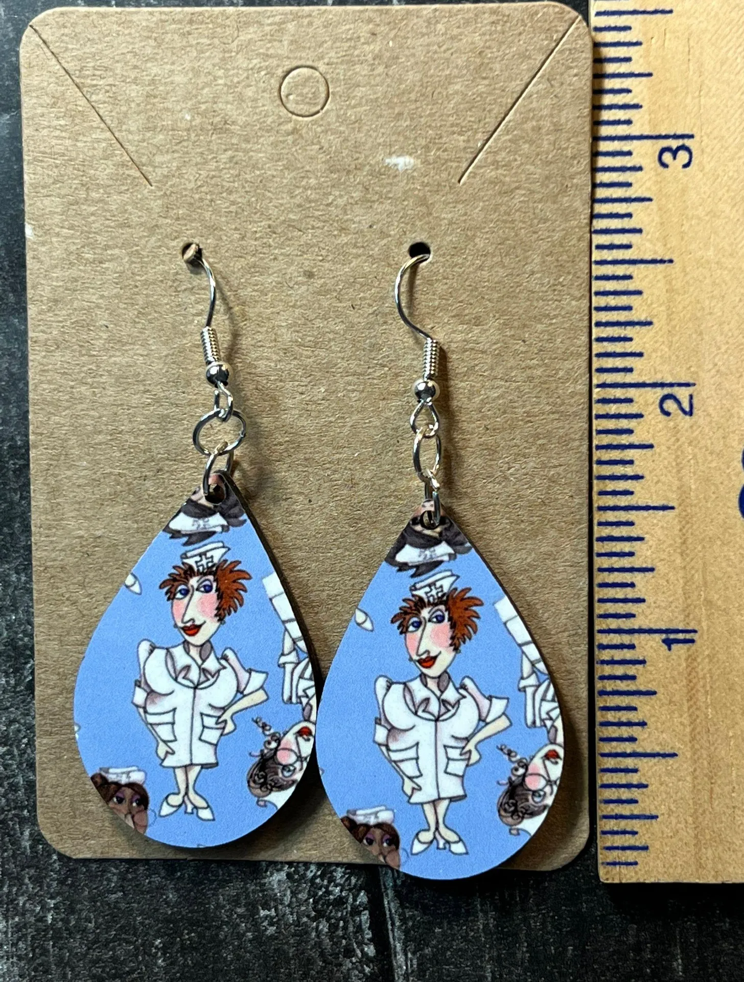 Nurse Female Blue Teardrop Dangle Pierced Earrings New - Image 3