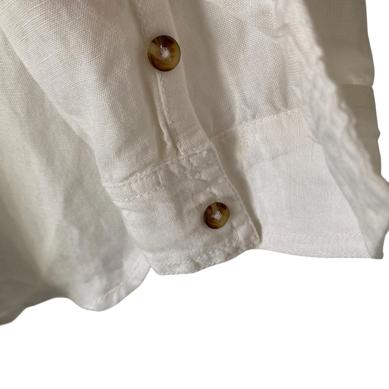 Pilcro Anthropologie White Linen Ruffled Placket Shirt Size Medium - Image 9