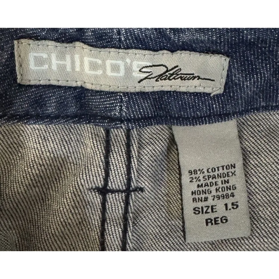 Chico’s Platinum‎ jean Women’s1.5 32" High Rise Blue wash Straight Western BOHO - Image 4