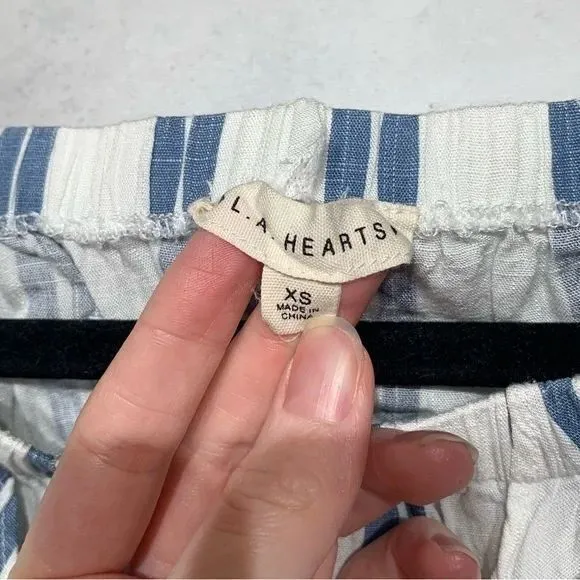 L.A Hearts Womens XS Top White Blue Striped Blouse Crop Tie Front Flutter Sleeve - Image 3